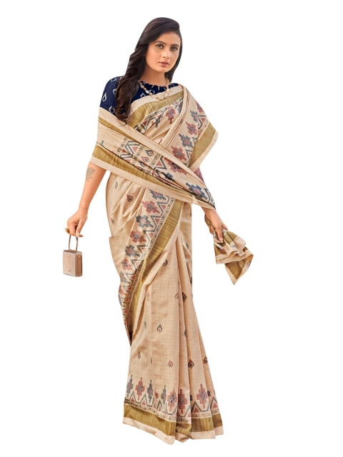 

KALINI Beige & Gold-Toned Ethnic Motifs Art Silk Saree