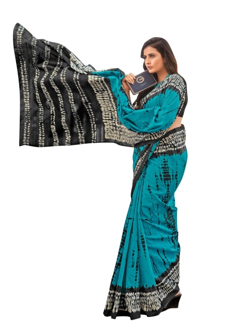 

KALINI Turquoise Blue & Black Tie and Dye Art Silk Saree