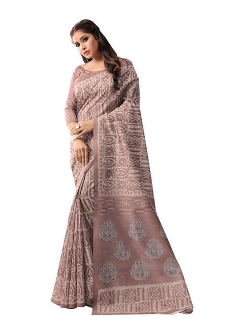 

KALINI Brown & Grey Ethnic Motifs Art Silk Saree