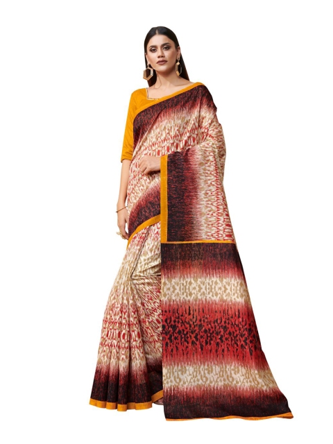 

KALINI White & Red Art Silk Bhagalpuri Saree
