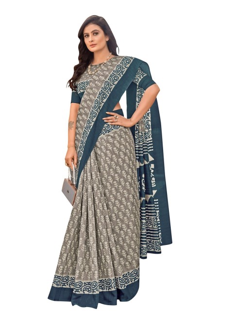 

KALINI Grey & Blue Ethnic Motifs Art Silk Saree