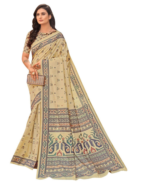 

KALINI Beige & Orange Ethnic Motifs Art Silk Saree