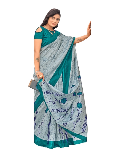 

KALINI Sea Green & White Floral Art Silk Saree