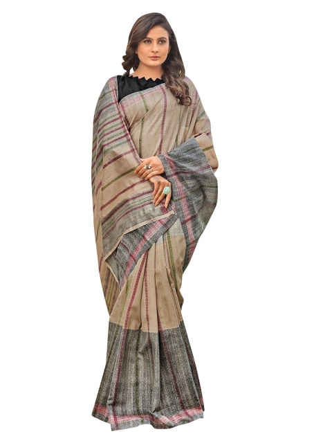

KALINI Brown & Beige Striped Art Silk Saree