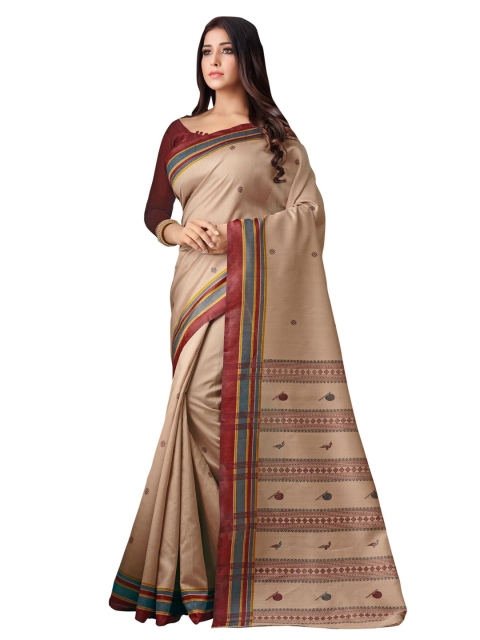 

KALINI Beige & Maroon Ethnic Motifs Art Silk Saree