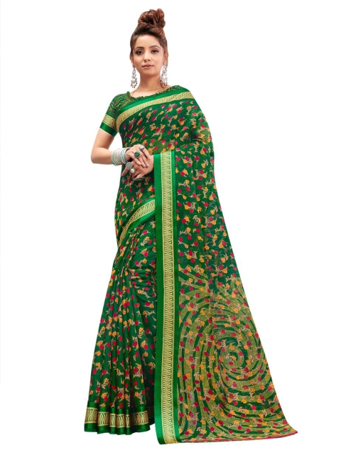 

KALINI Green & Yellow Floral Linen Blend Saree