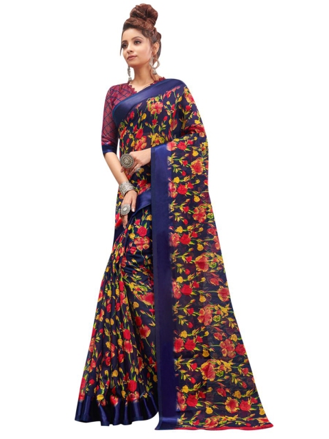 

KALINI Nude-Coloured & Yellow Floral Linen Blend Saree