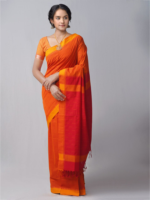 

Unnati Silks Orange Woven Design Pure Cotton Kanjeevaram Saree