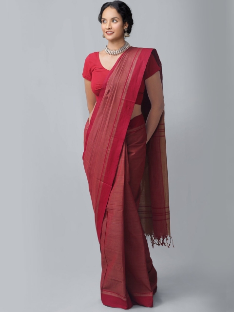 

Unnati Silks Maroon & Brown Woven Design Pure Cotton Kanjeevaram Saree