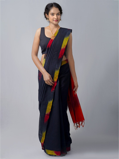 

Unnati Silks Black & Red Woven Design Pure Cotton Mangalagiri Saree