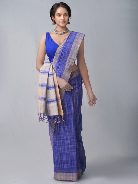 

Unnati Silks Blue & White Woven Design Pure Cotton Mangalagiri Saree