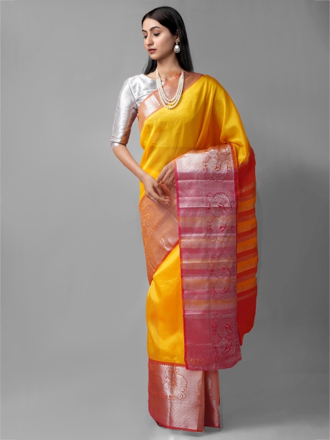 

Unnati Silks Yellow & Red Woven Design Zari Pure Silk Kanjeevaram Saree
