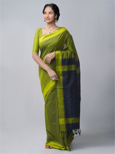 

Unnati Silks Green & Blue Woven Design Pure Cotton Kanjeevaram Saree