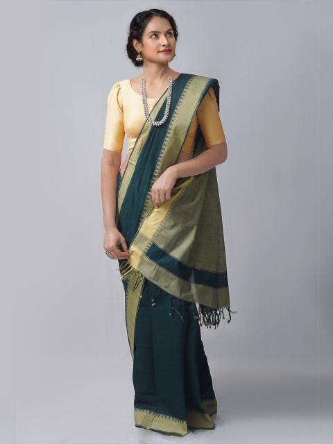 

Unnati Silks Green & Gold-Toned Woven Design Pure Cotton Kanjeevaram Saree