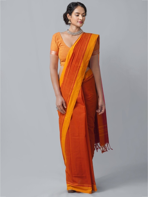 

Unnati Silks Orange & Yellow Pure Cotton Kanjeevaram Saree