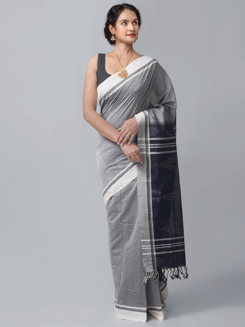 

Unnati Silks Grey & White Woven Design Pure Cotton Kanjeevaram Saree