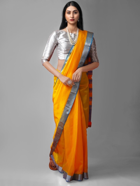 

Unnati Silks Yellow & Blue Woven Design Zari Pure Silk Kanjeevaram Saree