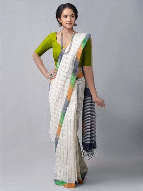 

Unnati Silks White & Green Woven Design Pure Cotton Mangalagiri Saree