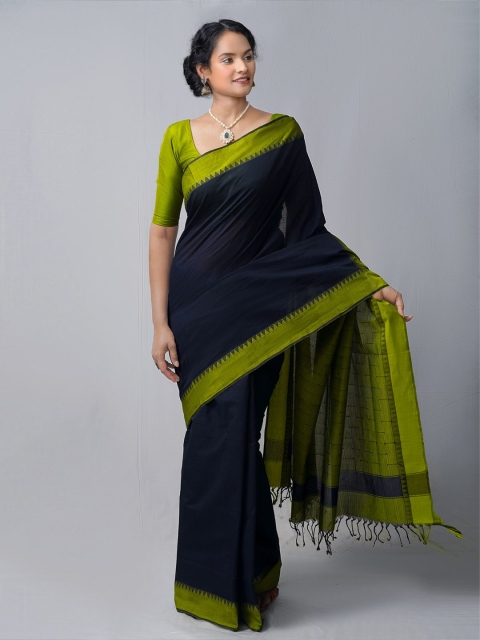 

Unnati Silks Black & Green Woven Design Pure Cotton Kanjeevaram Saree
