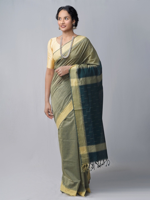 

Unnati Silks Grey & Green Woven Design Pure Cotton Kanjeevaram Saree