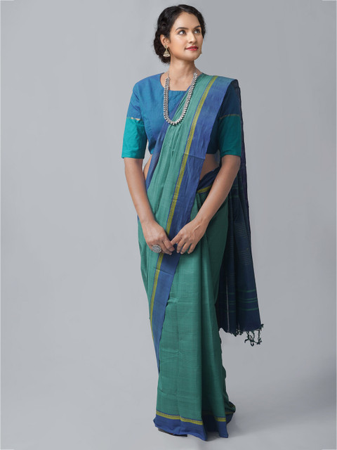

Unnati Silks Green Woven Design Pure Cotton Kanjeevaram Saree