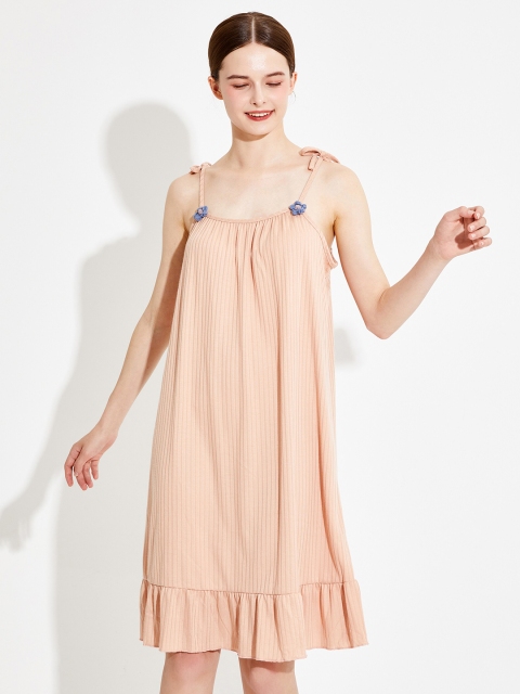 

URBANIC Peach-Coloured Solid Shoulder Strap Nightdress