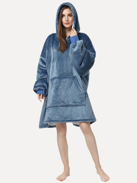 

URBANIC Blue Solid Hooded Nightdress