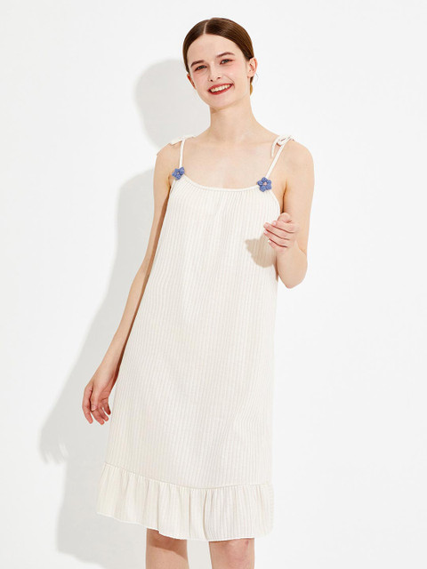 

URBANIC Women Beige Striped Cotton Nightdress