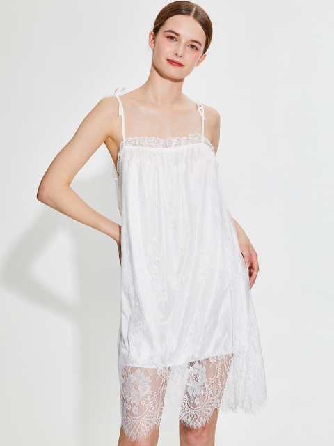 

URBANIC White Self Design Nightdress