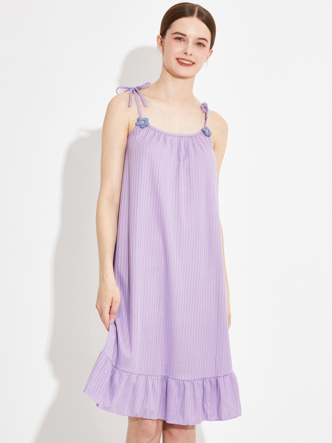 

URBANIC Women Lavender Solid Pure Cotton Nightdress