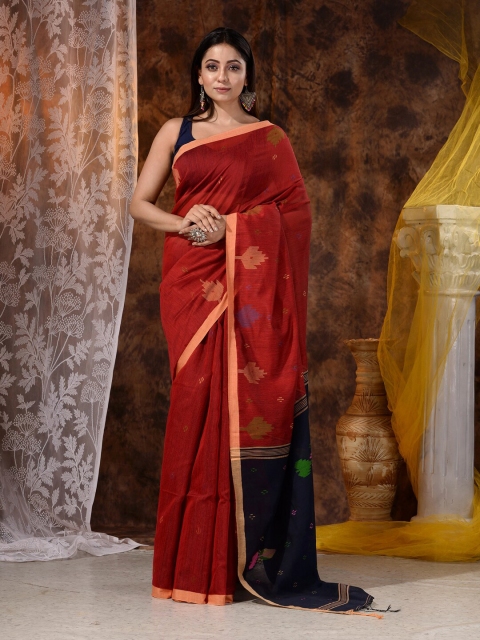 

Mitera Rust & Navy Blue Woven Design Saree