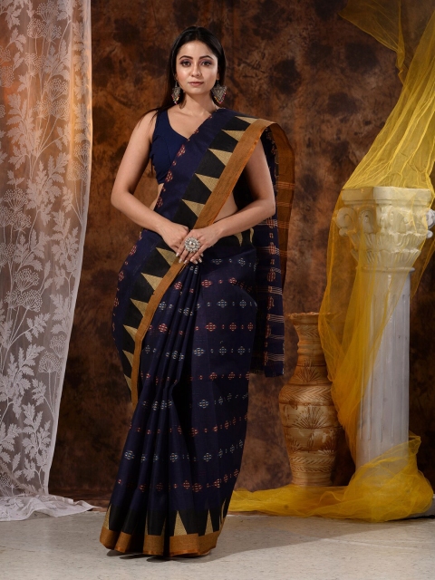 

Mitera Blue & Brown Woven Design Pure Cotton Saree