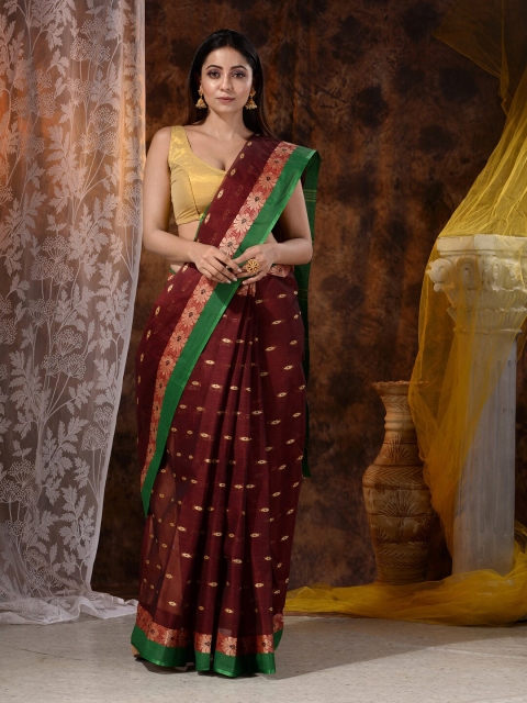 

Mitera Maroon & Green Floral Pure Cotton Saree