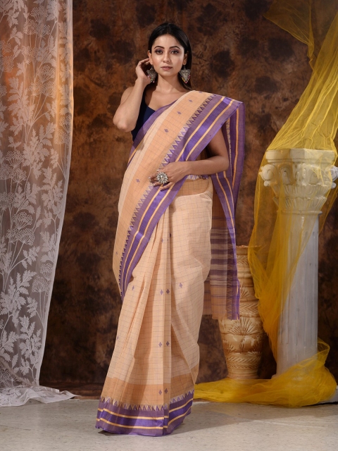 

Mitera Beige & Purple Woven Design Pure Cotton Saree