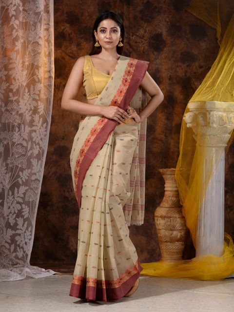 

Mitera Beige & Purple Woven Design Pure Cotton Saree