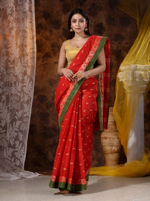 

Mitera Red & Green Woven Design Pure Cotton Saree