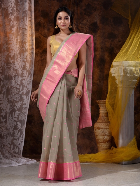 

Mitera Beige & Pink Woven Design Pure Cotton Saree