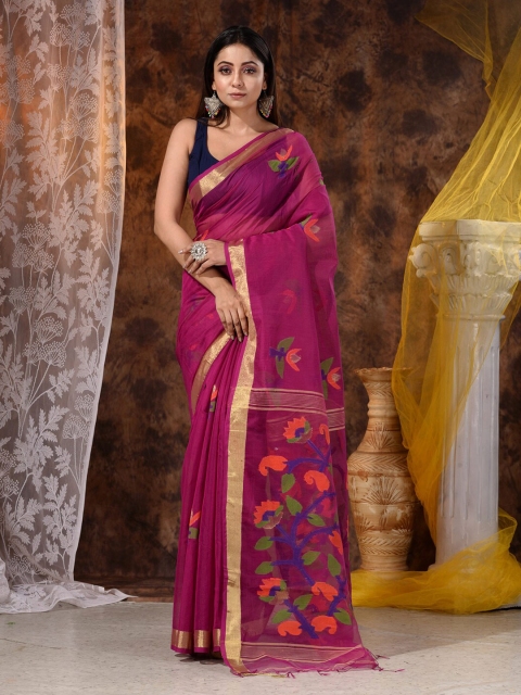 

Mitera Magenta & Orange Woven Design Saree