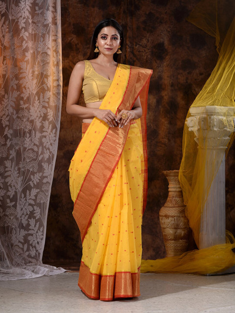 

Mitera Yellow & Red Woven Design Pure Cotton Saree