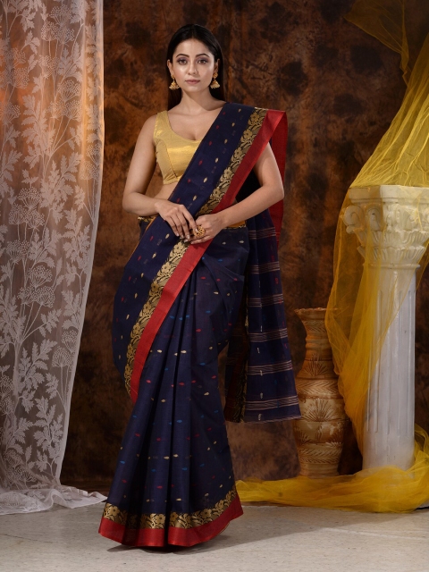 

Mitera Blue & Red Floral Pure Cotton Heavy Work Saree