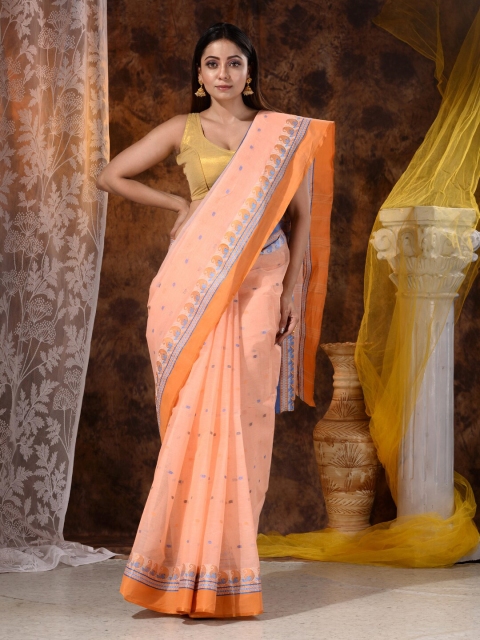 

Mitera Peach-Coloured & Orange Tant Pure Cotton Saree