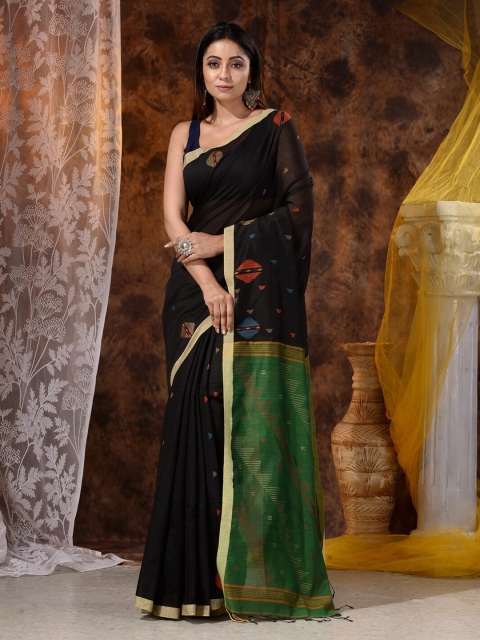 

Mitera Black & Green Dhakai pattern Saree