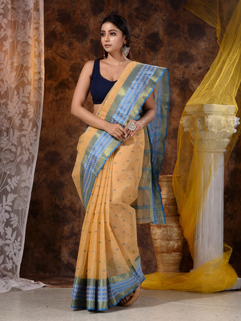

Mitera Beige & Blue Pure Cotton Tant Saree