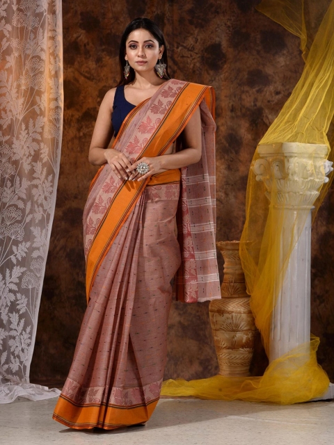 

Mitera Brown & White Floral Pure Cotton Heavy Work Saree