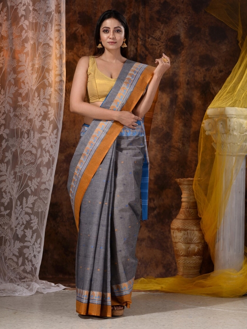 

Mitera Grey & White Tant Pure Cotton Saree