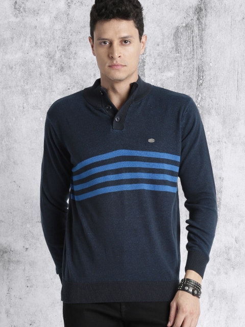 

Roadster Men Blue Striped Pullover