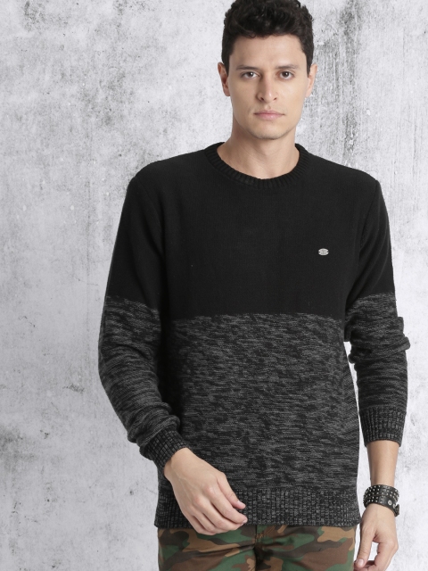 

Roadster Men Black & Charcoal Grey Self-Design Pullover
