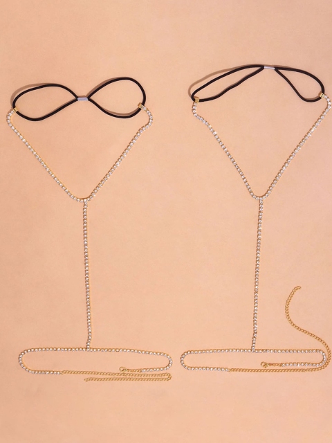

URBANIC Set Of 2 Gold & Silver-Toned Rhinestone-Studded Lingerie
