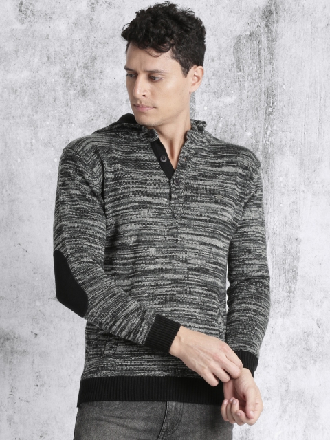 

Roadster Men Grey Self-Design Pullover