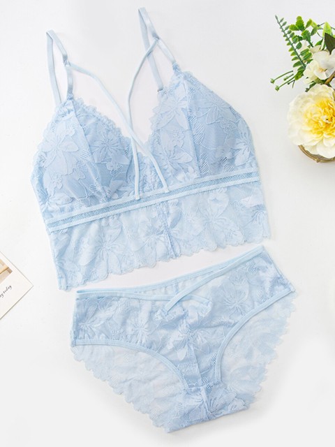 

URBANIC Blue Self Design Lingerie Set